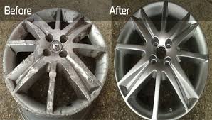 Before and after wheel repair — curb rash removed and rim restored
